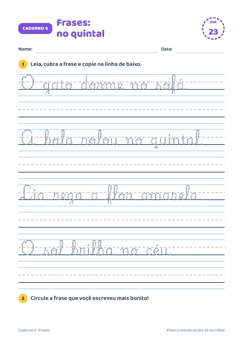 Caderno 5: frases para cobrir e copiar